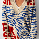 Vintage rybí sardinky umělecký tisk pletený svetr s výstřihem do V