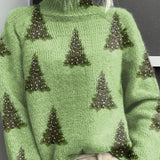 Dámský krásný vánoční strom art print pletený rolák svetr