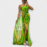 Renata | Jednoramenné maxi šaty s potiskem