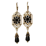 Retro černé visací náušnice s krystaly