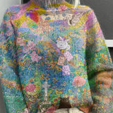 Dámský pletený rolák s potiskem zvířecí lebky a květinovým vzorem