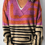 Pulovr s kulatým výstřihem a abstraktním potiskem barevných bloků