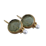 Vintage kulaté náušnice se zeleným kamenem