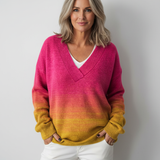 Barevný ombré umělecký tištěný žebrovaný svetr s výstřihem do V
