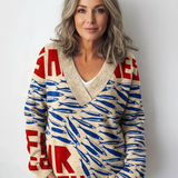 Vintage rybí sardinky umělecký tisk pletený svetr s výstřihem do V