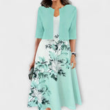 Božetěška | Květinové midi šaty s ladícím přehozem