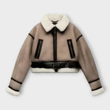 Kožená bunda s podšívkou a páskem