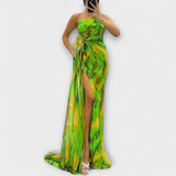 Renata | Jednoramenné maxi šaty s potiskem