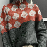 Dámský japonský květinový tisk, volný každodenní pletený rolák