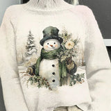 Dámský vánoční vintage sněhulák v zimní krajině volný rolákový pletený top
