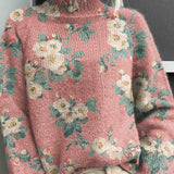 Dámská retro květinová umělecká potisk vysoký límec fleece mikina