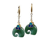 Retro zelené náušnice ve tvaru slona