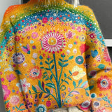 Dámská flísová mikina s vysokým límcem a duhovým květinovým potiskem