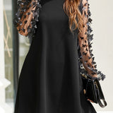 Nela | Černé elegantní šaty s květinovými rukávy z tylu