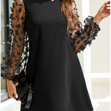 Nela | Černé elegantní šaty s květinovými rukávy z tylu