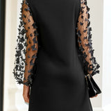 Nela | Černé elegantní šaty s květinovými rukávy z tylu